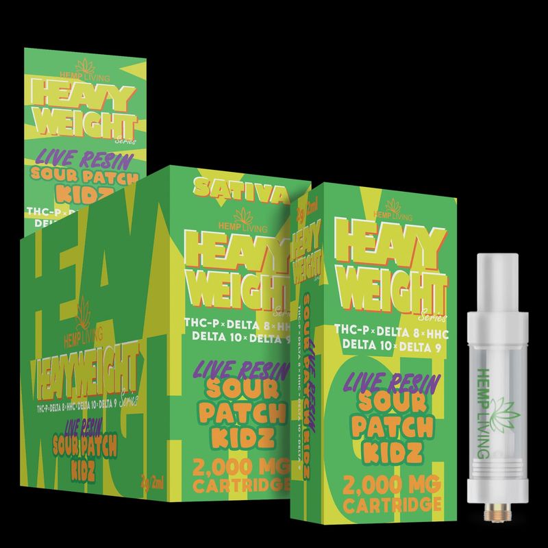 Hemp Living – *2G* Heavyweight Live Resin Series Vape Cartridge THC-P + D8 + HHC + D10 + D9 – Sour Patch Kidz