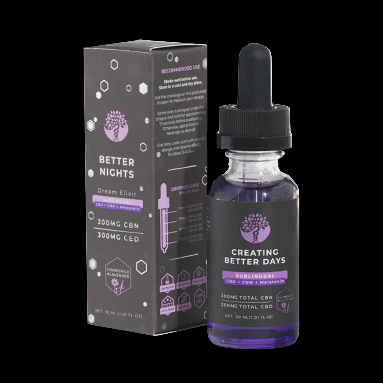 Creating Better Days – Better Nights CBN + Melatonin Sublingual Tincture – 600mg