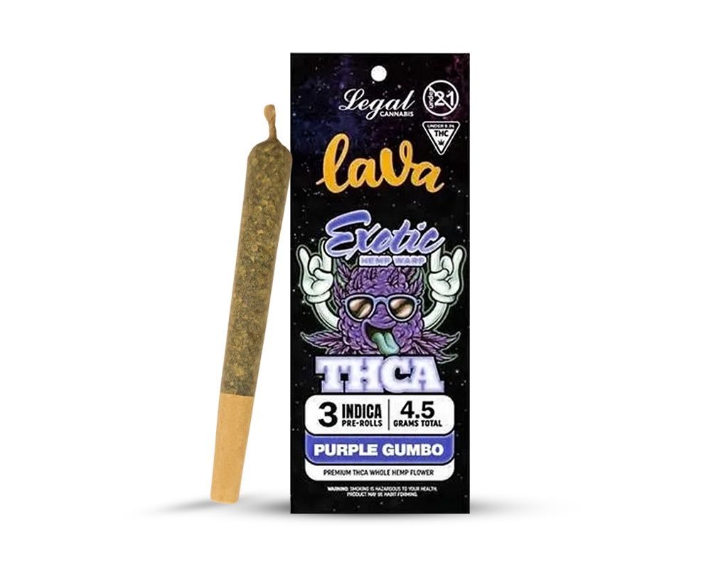 LAVA THCA PREROLLS 3 PACK – 1.5 G EACH PREROLL Purple Gumbo