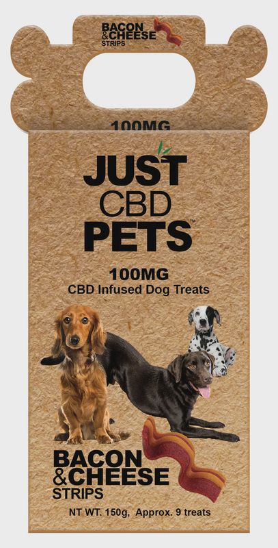 JUST CBD Dog Treats JustPets BACON &amp; CHEESE STRIPS 100MG