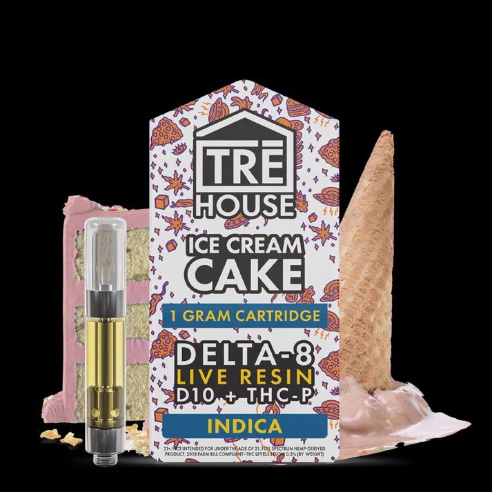 Live Resin Delta 8 Cartridge + D10 + THC-P – Ice Cream Cake – Indica 1g
