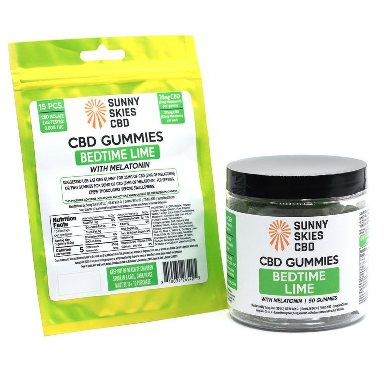 Sunny Skies 25mg Bedtime Lime CBD Isolate Gummies