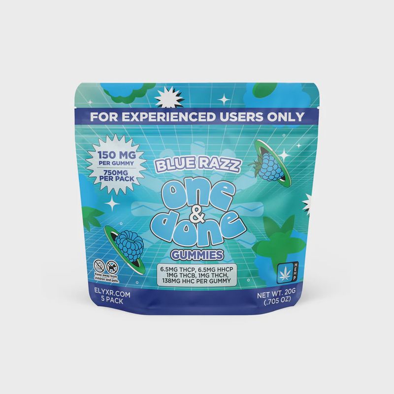 Elyxr One &amp; Done Gummies (THC-P, HHC-P, THC-B, THC-H &amp; HHC) 750mg Blue Razz
