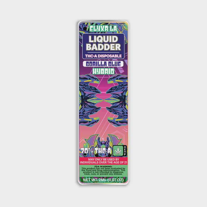 Elyxr  Liquid Badder 70% THC-A Disposable 2 Grams (2000mg) Click to expand            Liquid Badder 70% THC-A Disposable 2 Grams (2000mg) Gorilla Glue