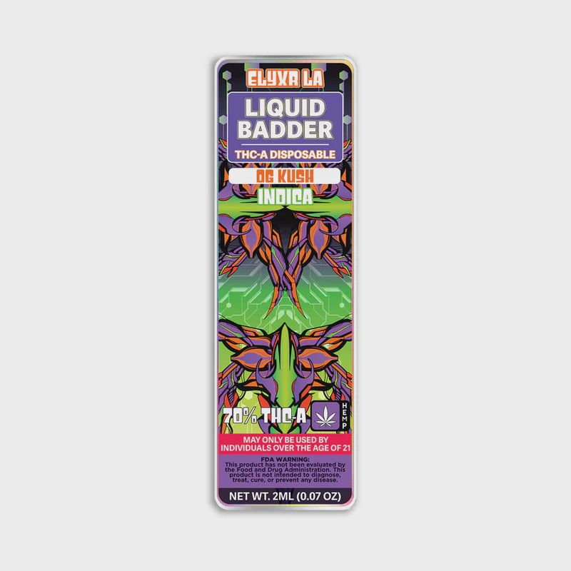 Elyxr  Liquid Badder 70% THC-A Disposable 2 Grams (2000mg) Click to expand            Liquid Badder 70% THC-A Disposable 2 Grams (2000mg) Og Kush