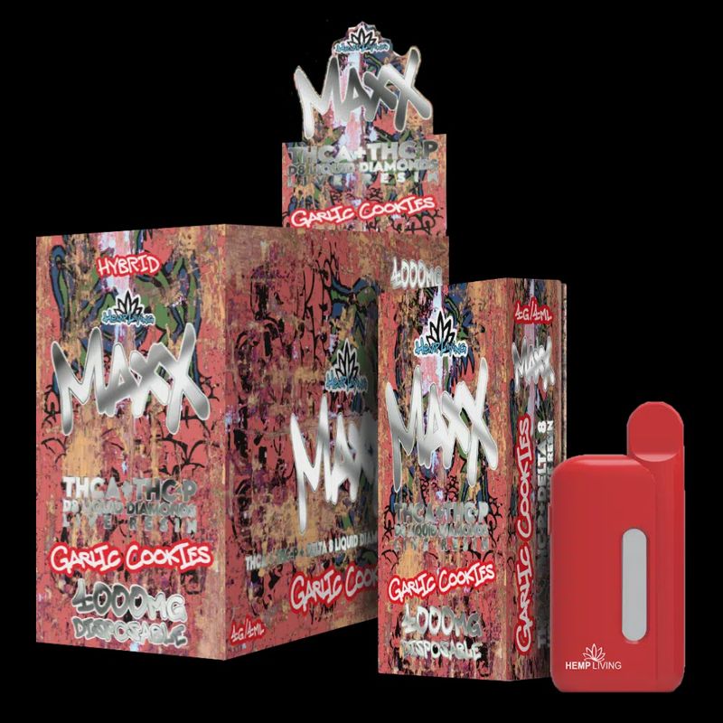 Hemp Living – Maxx – 4ML Vape Disposable w/ Live Resin Liquid Diamonds – THCA + THC-P – Garlic Cookies