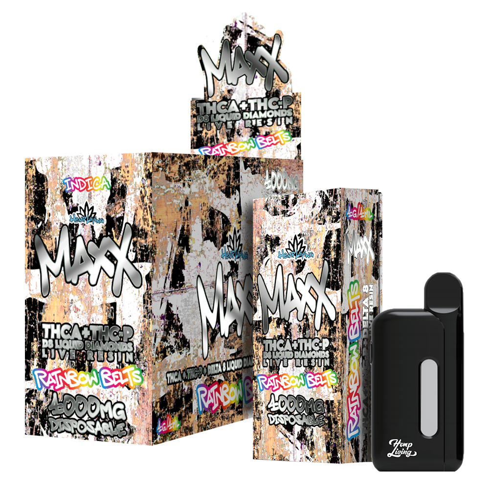 Hemp Living – Maxx – 4ML Vape Disposable w/ Live Resin Liquid Diamonds – THCA + THC-P – Rainbow Belts