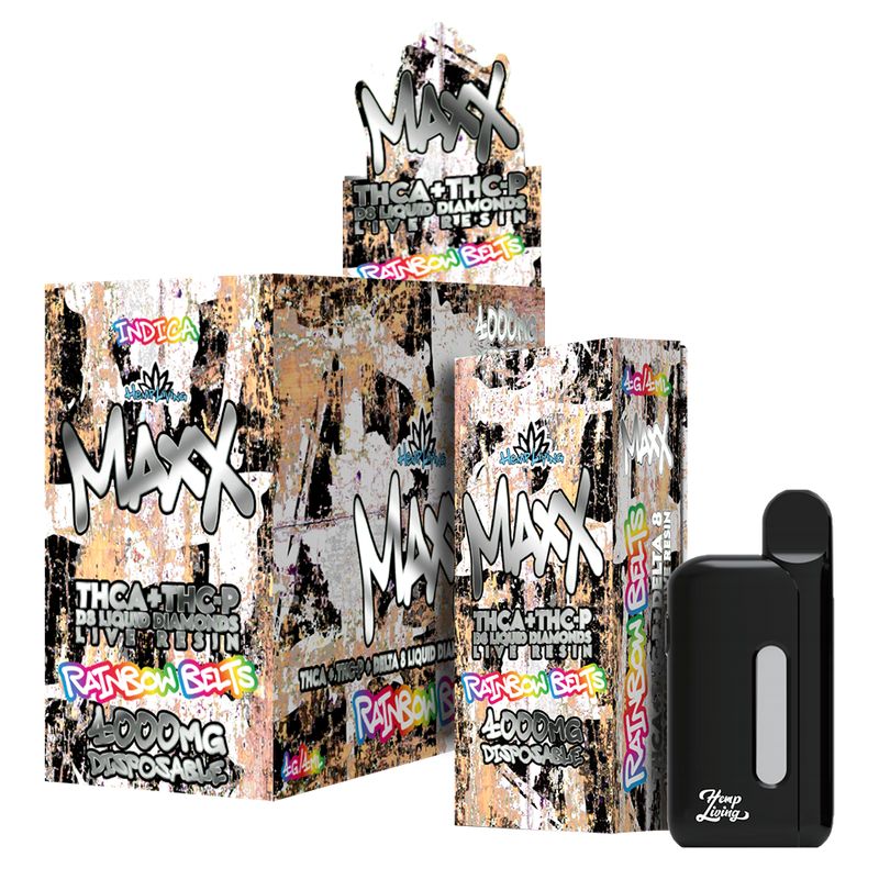 Hemp Living – Maxx – 4ML Vape Disposable w/ Live Resin Liquid Diamonds – THCA + THC-P – Rainbow Belts