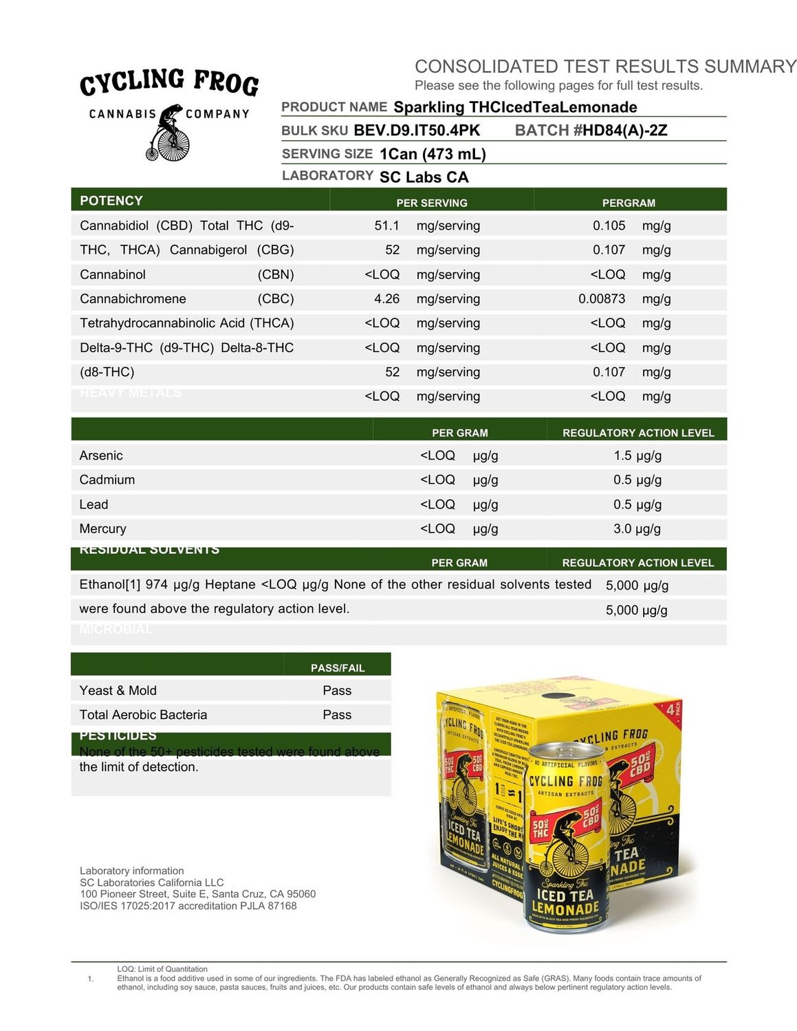 Cycling Frog Sparkling THC Iced Tea Lemonade | (100mg) 16oz