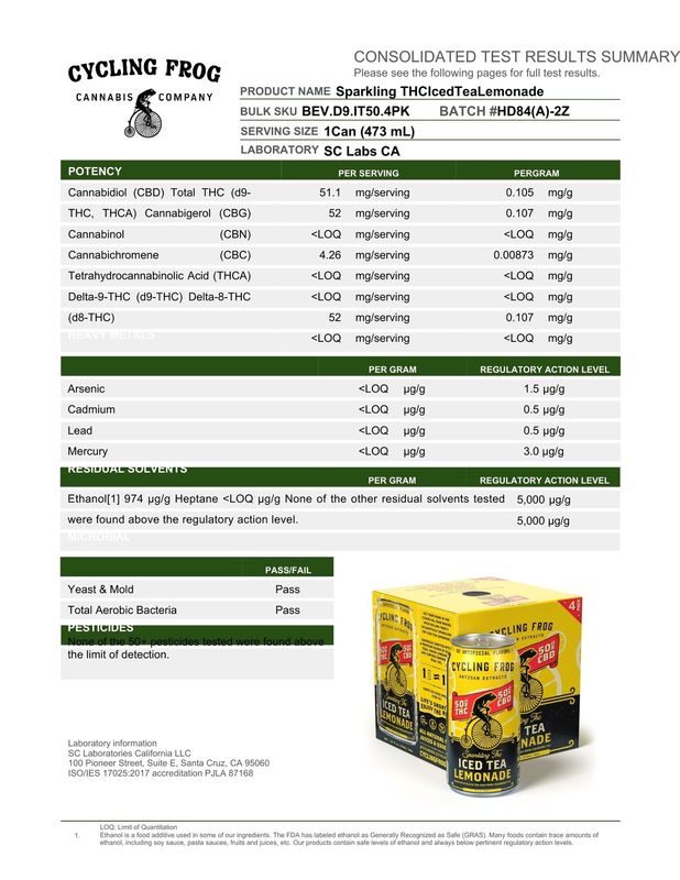Cycling Frog Sparkling THC Iced Tea Lemonade | (100mg) 16oz