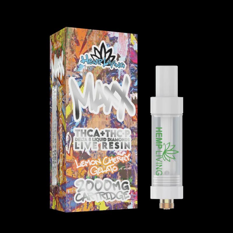 Hemp Living – Maxx – 2g Vape Cartridge w/ Live Resin Liquid Diamonds – THCA + THC-P – Lemon Cherry Gelato