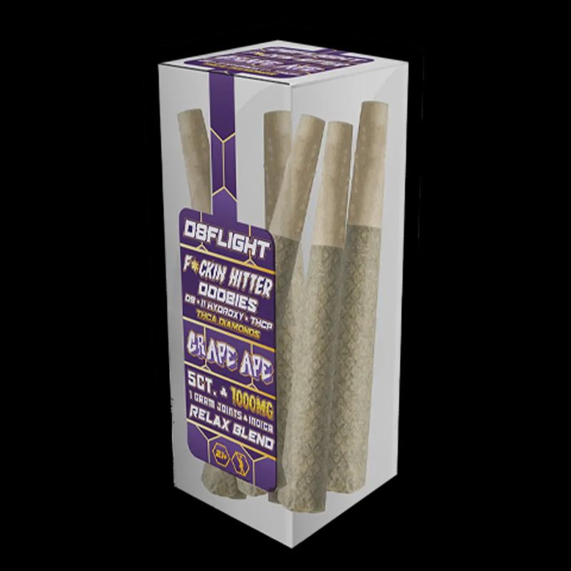 D8FLIGHT DOOBIES D9.11HYDROXY + THCP + THCA DIAMONDS 1GM JOINTS 5CT/ JAR Grape Ape