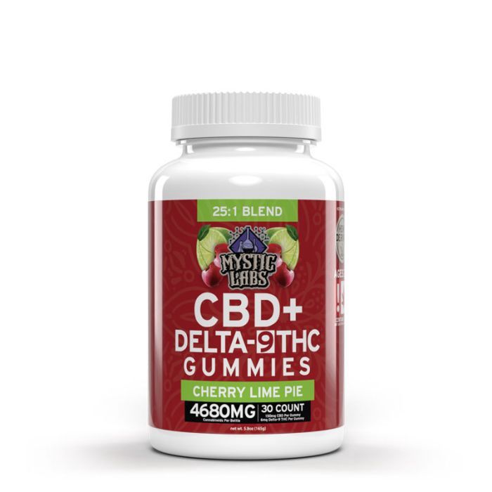 Mystic Labs Skip to the beginning of the images gallery 30ct CBD + Delta 9 Gummies Cherry Lime Pie