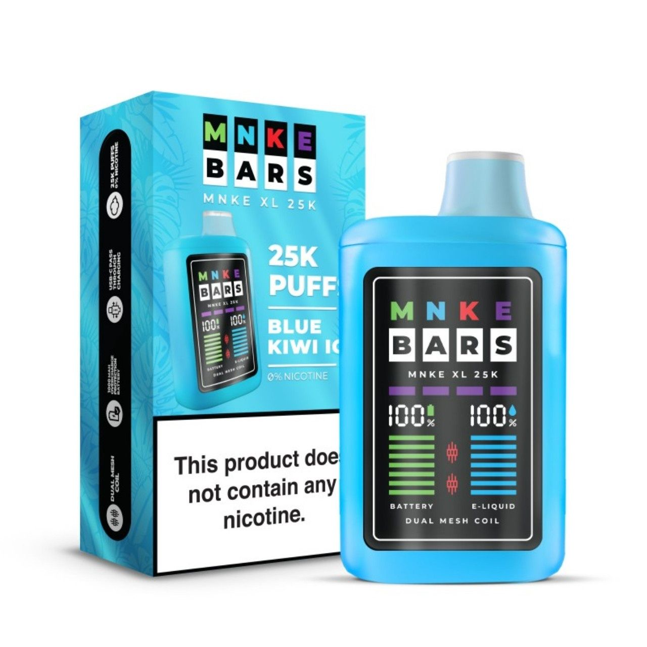 MNKE Bars XL 25K ZERO Nicotine Vape, FLAVOR: kiwi ice