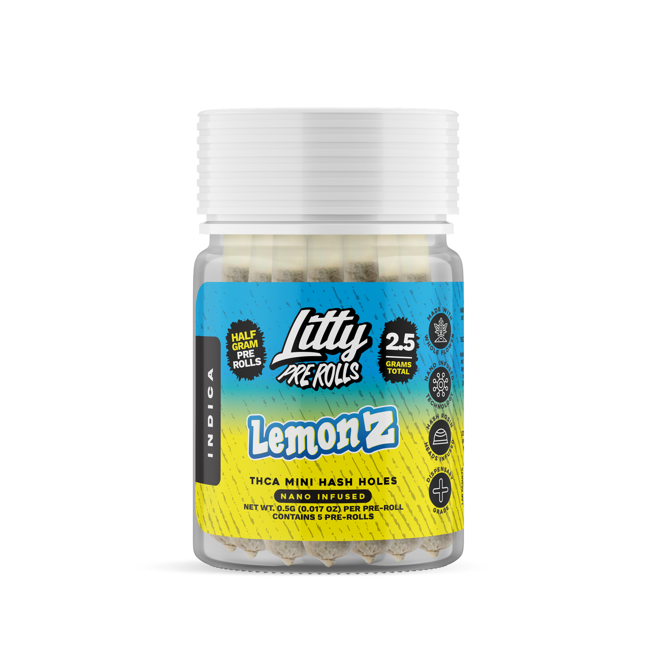 Litty THC-A Hash Rosin Indica Lemon Z Pre-Rolls (5 pack)