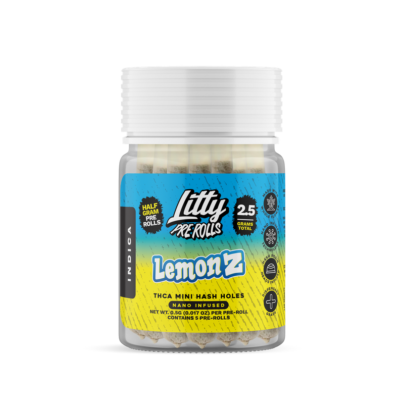 Litty THC-A Hash Rosin Indica Lemon Z Pre-Rolls (5 pack)