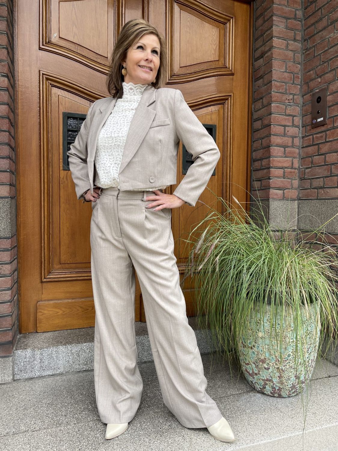 Pantalon Pant Gemeleerd Beige