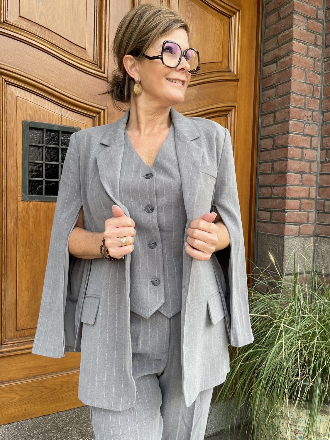Krijtstreep Grijze Blazer