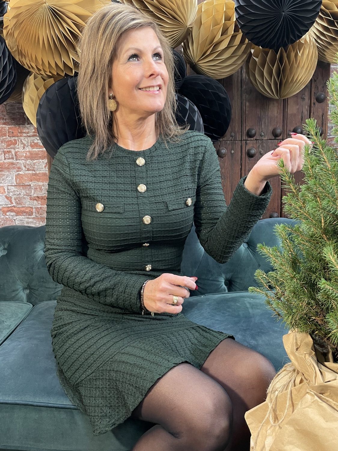 Dress Ise Donker Groen Gouden Knopen
