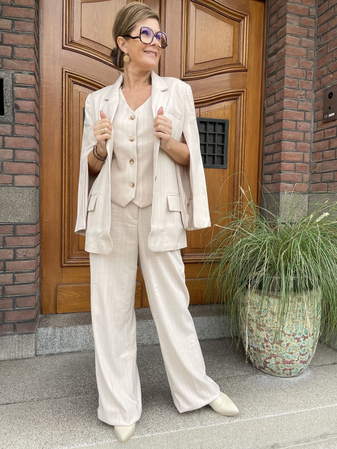 Krijtstreep Beige Pantalon Z601