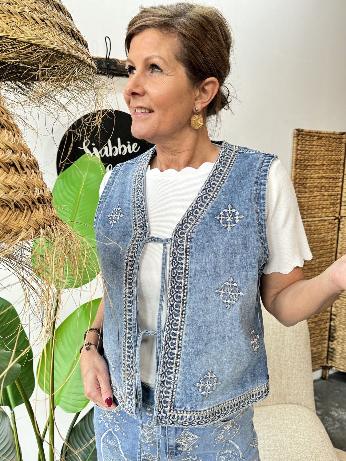 Geborduurd Jeans Gilet EIR