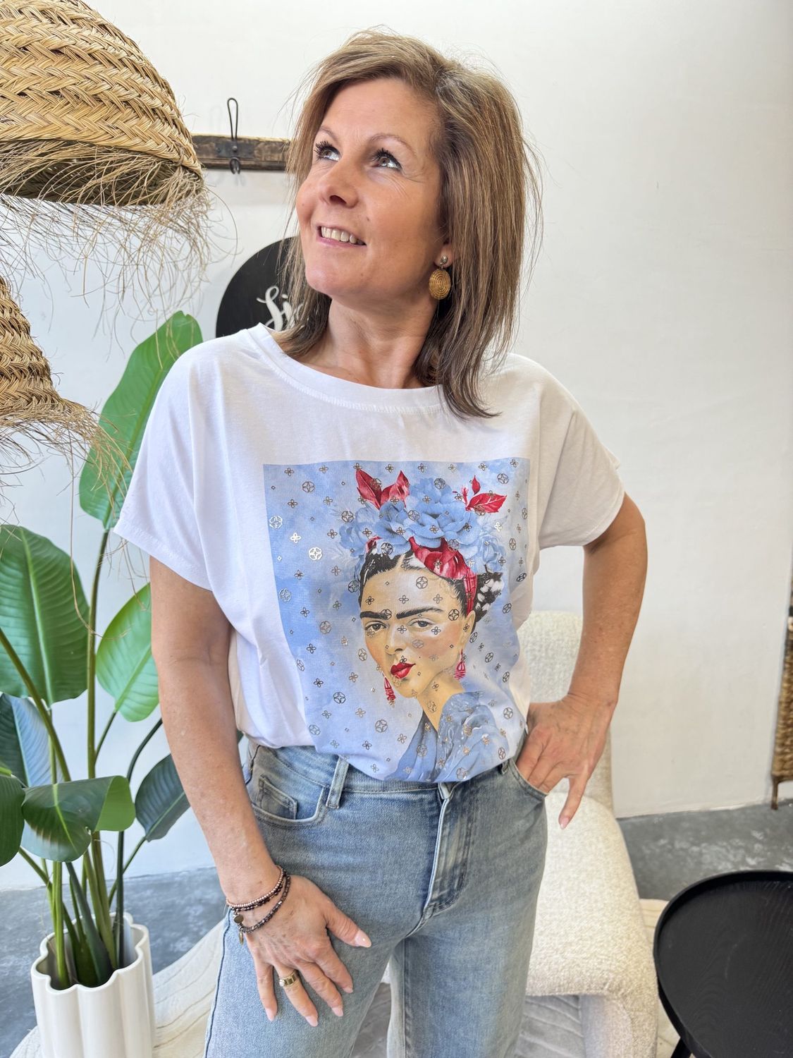 Tshirt Elina Blauw Print