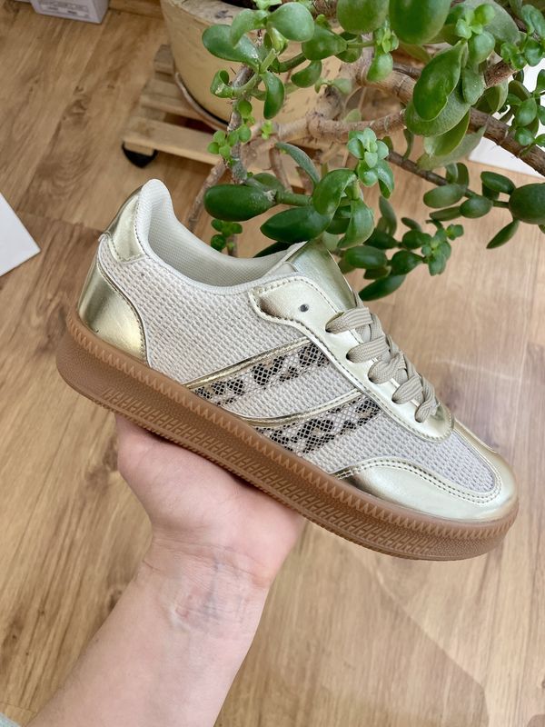 SNEAKER Beige GOUD met PANTER Details