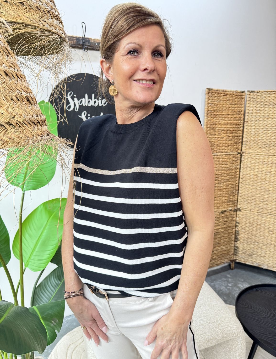 Zwarte Mouwloze Gestreepte Sweater Mirel