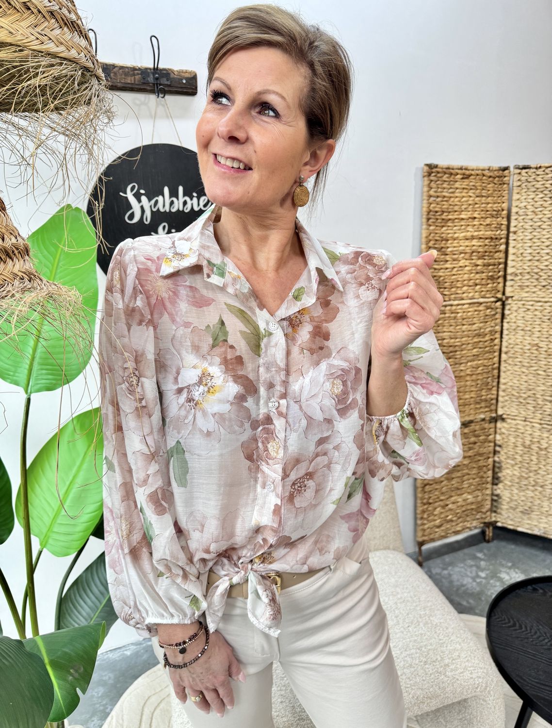 Flower Beige Viscose Blouse