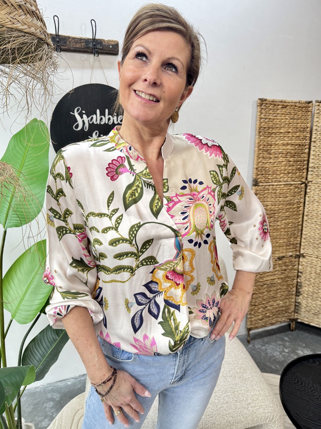 Beige Print Viscose Blouse Avenley