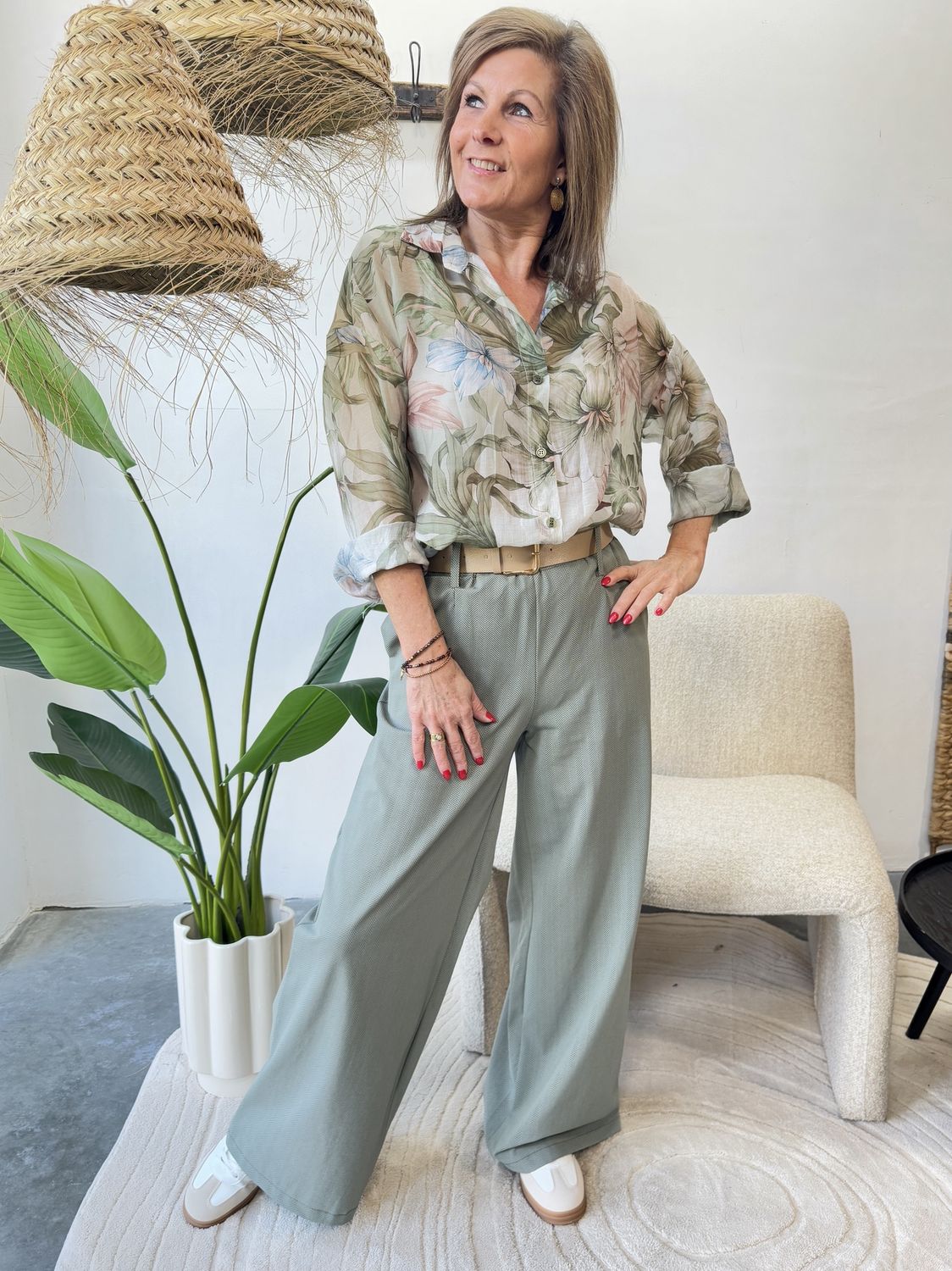 Groene Visgraat Pantalon Myrielle