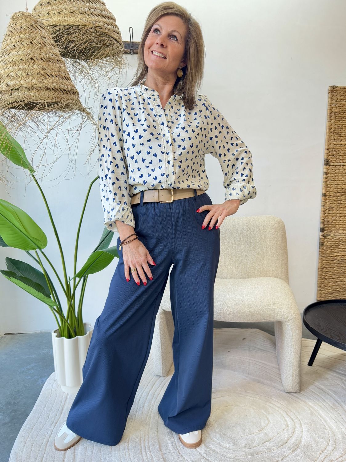 Donkerblauw Visgraat Pantalon Myrielle