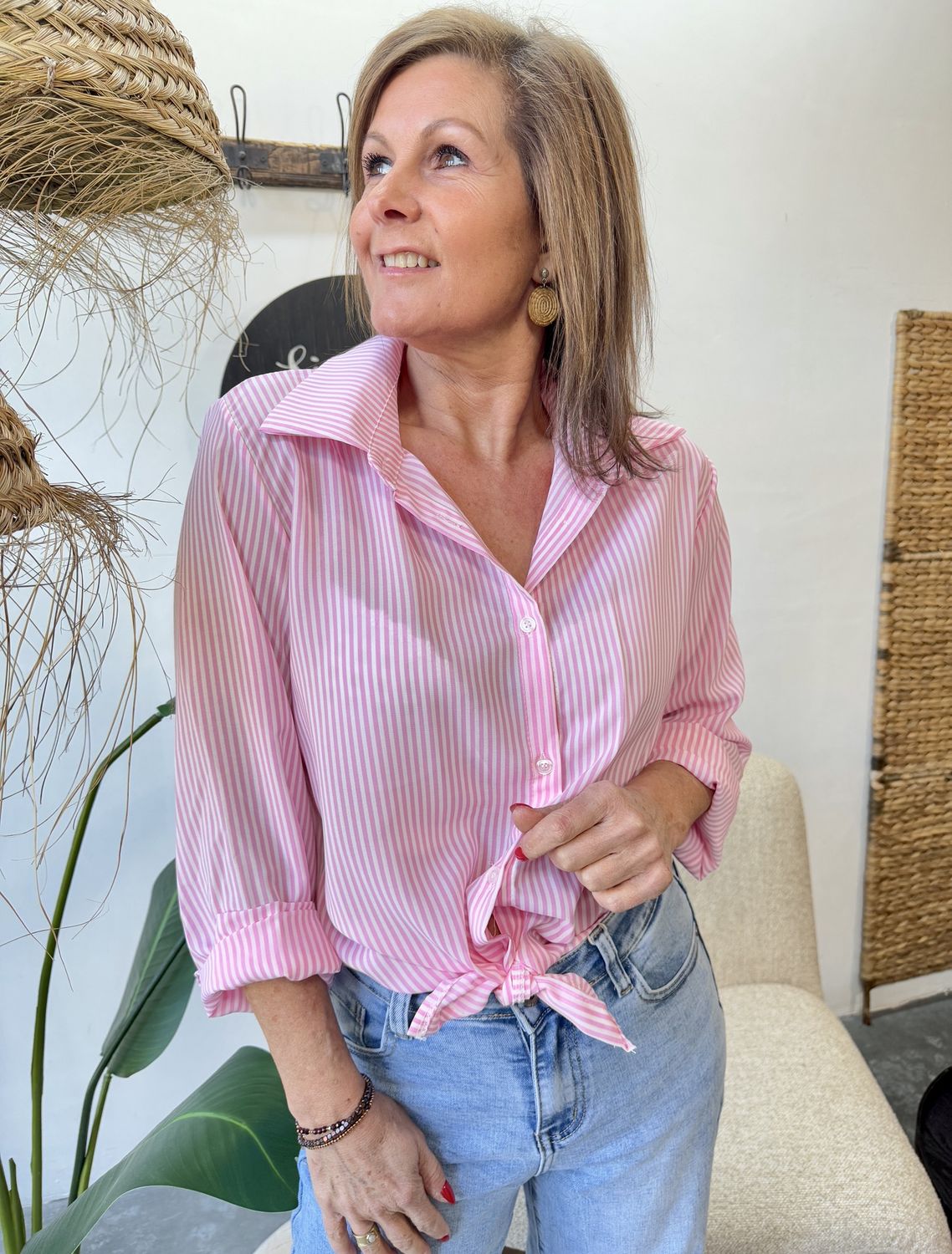 Gestreepte Blouse Roze Tommie