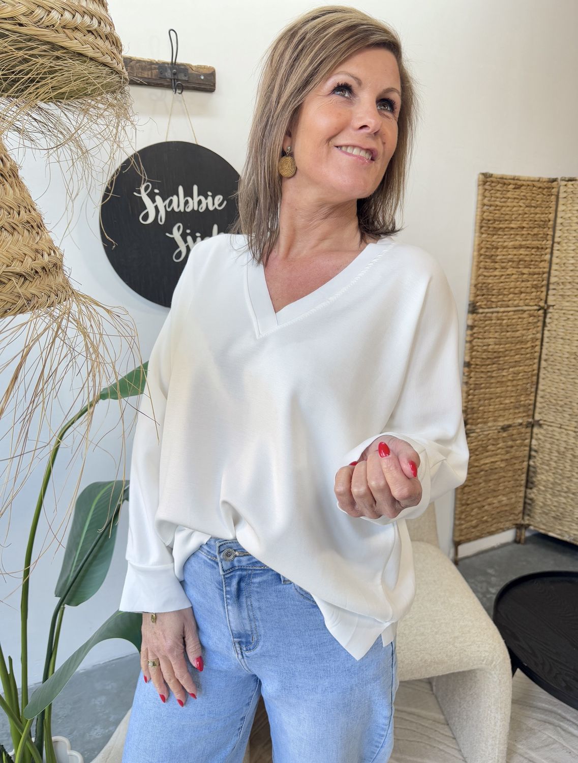 Witte V Hals Sweater Lysandra