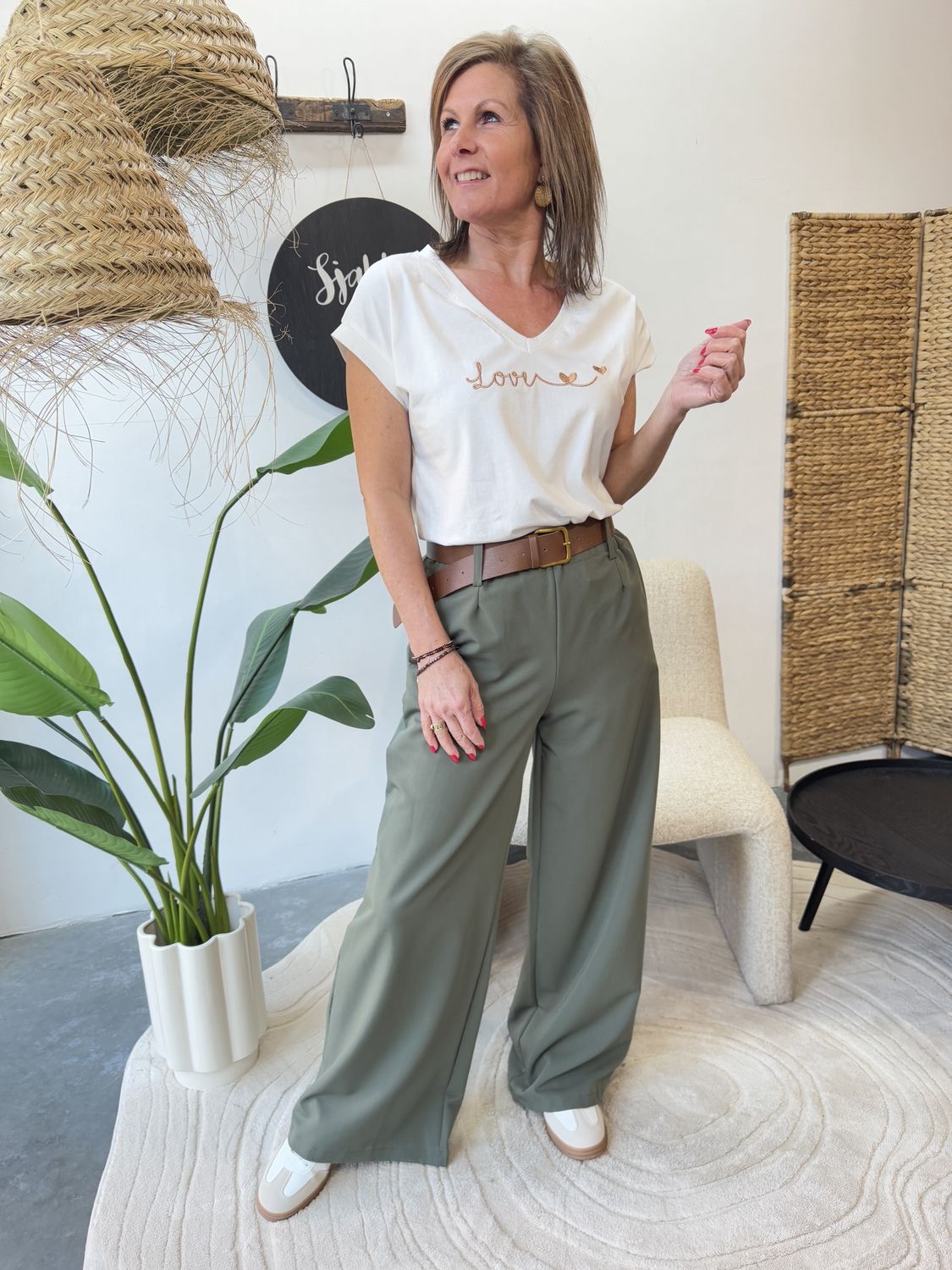 Pantalon Lirienne Khaki met Riem