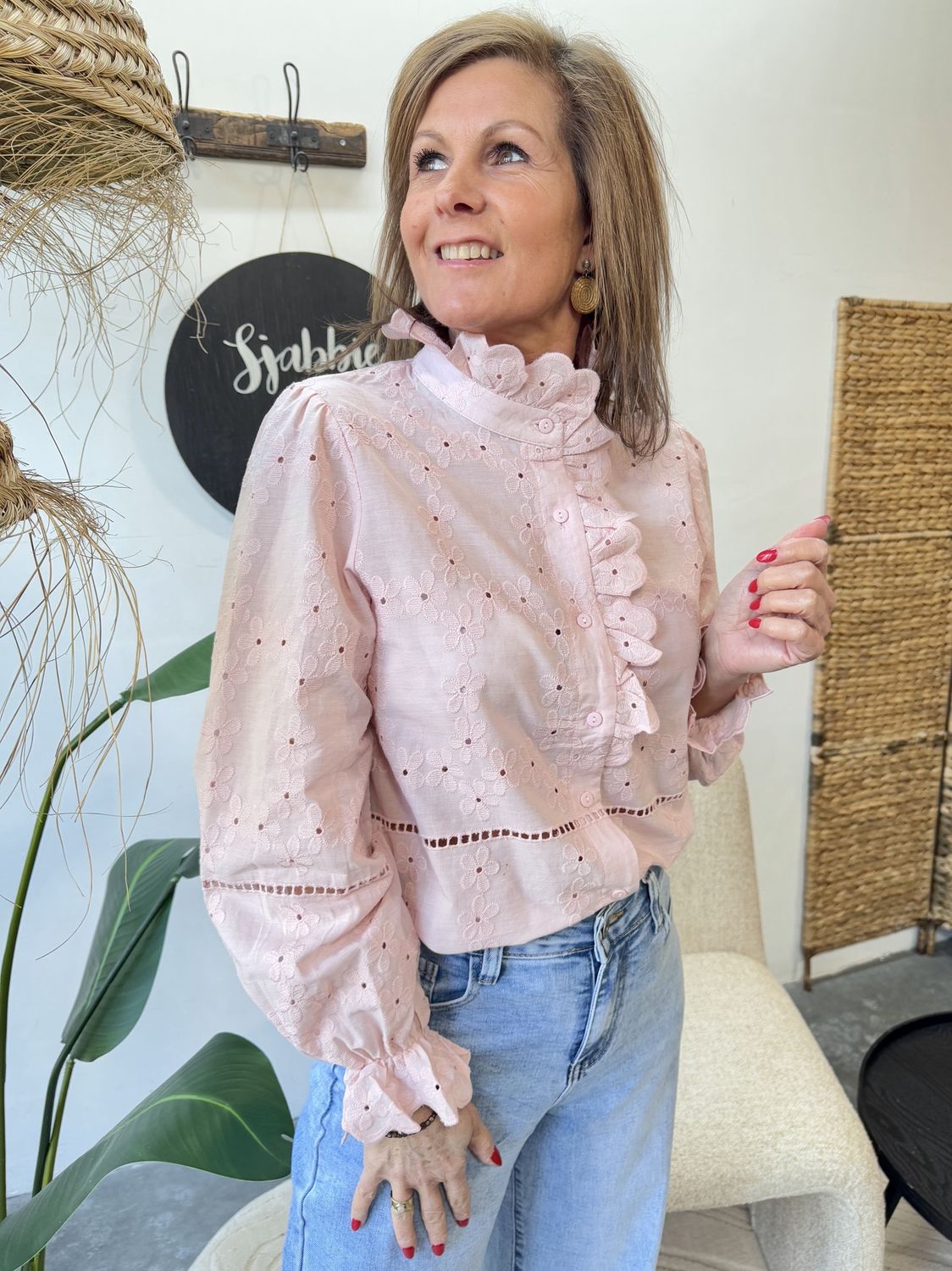 Broderie Blouse 1882 Lichtroze Elira