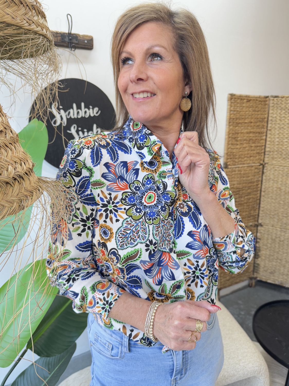 Blouse Celine met Blauwe Print 2211