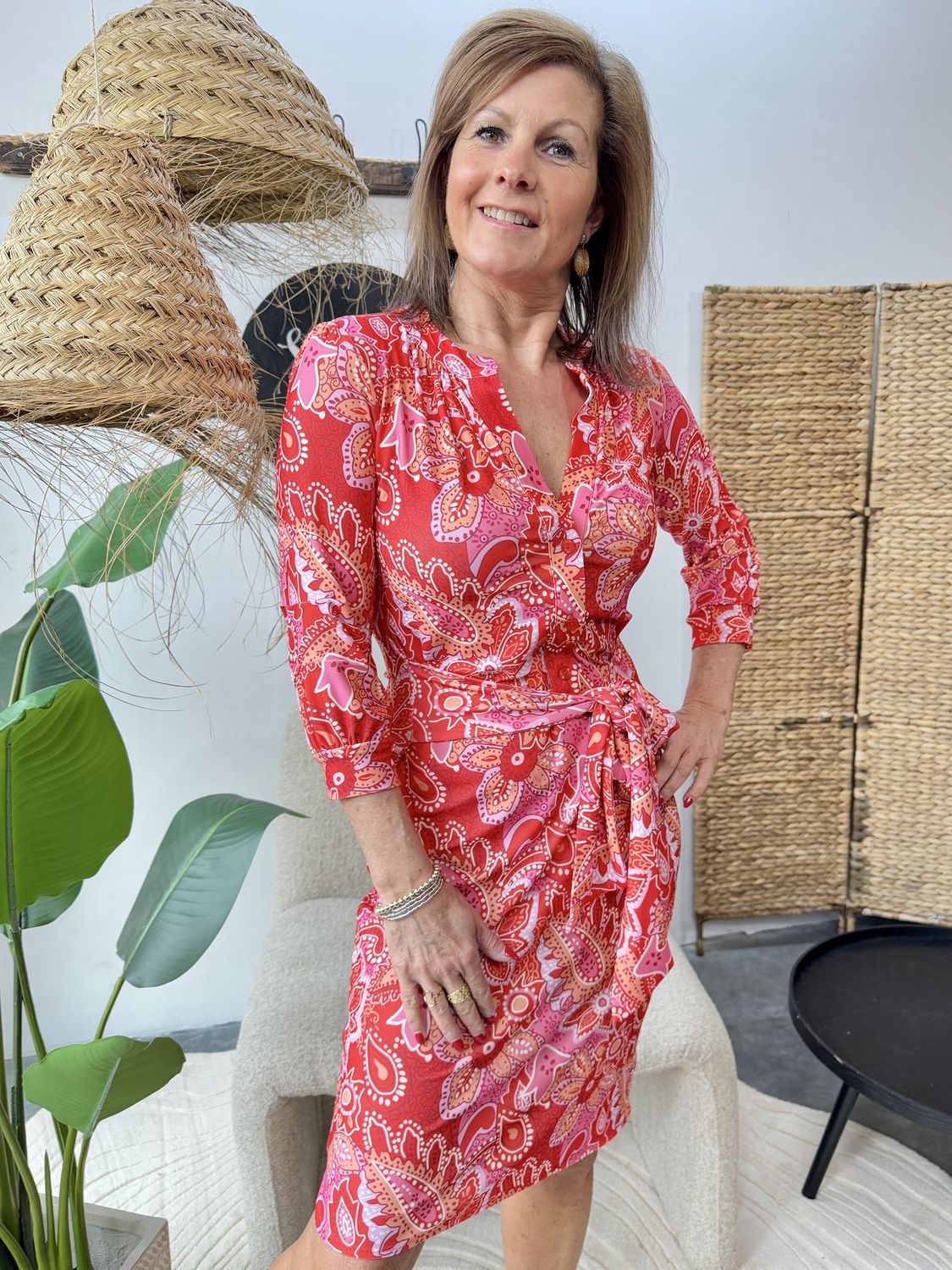 Travellerstof Jurk Esmee Rood Paisley