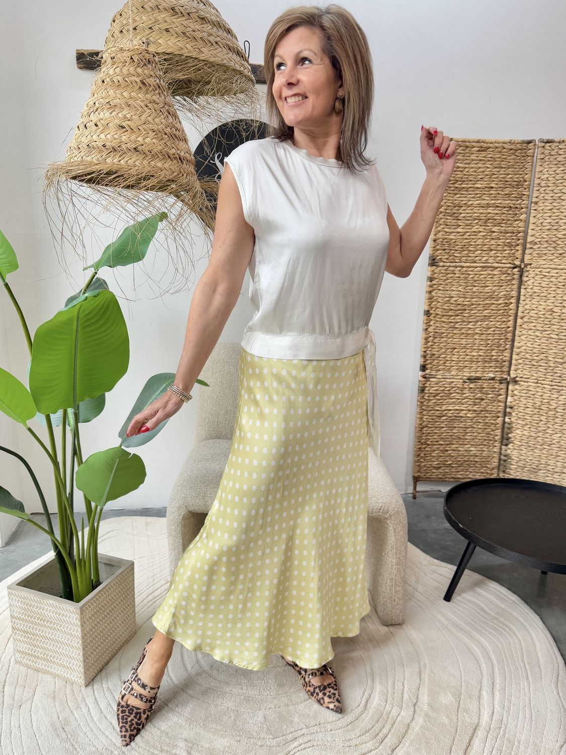 Polkadot Satijnen Rok Geel Maartje