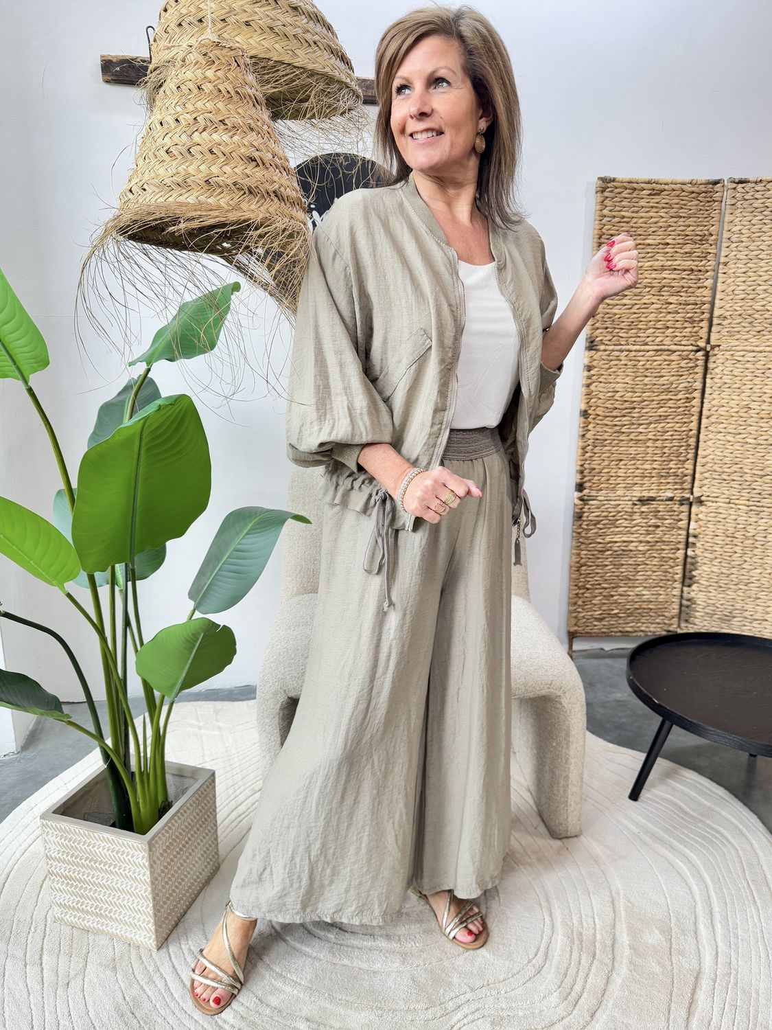 Pantalon Loïs Taupe met Elastieke Band