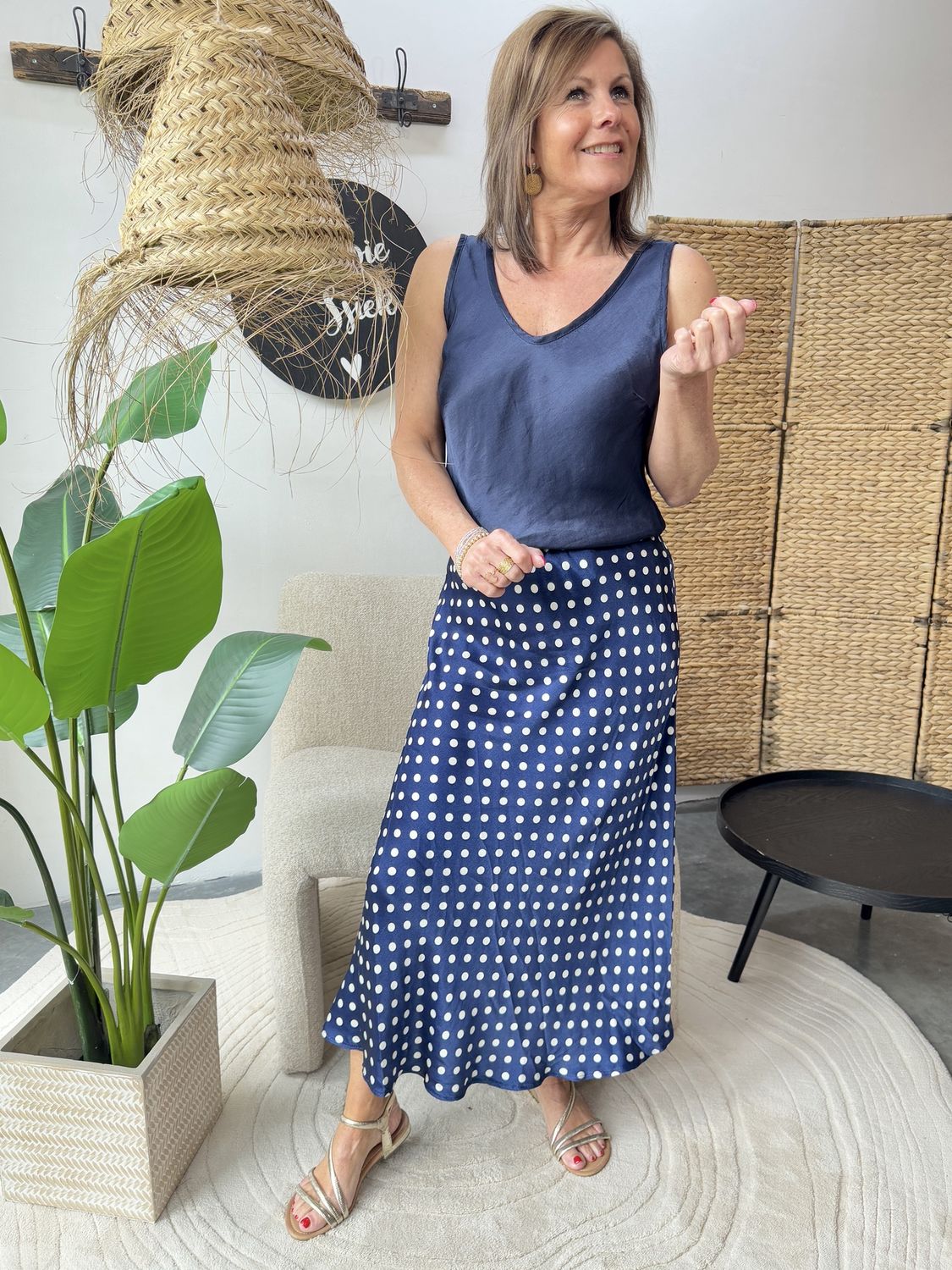 Polkadot Satijnen Rok Blauw Maartje