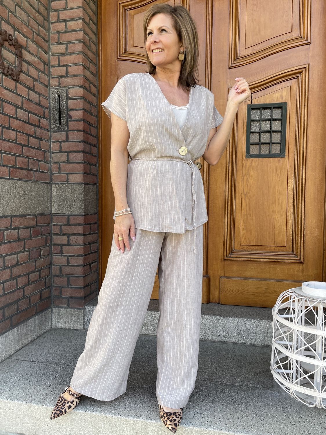 Set Elena Krijtstreep Taupe