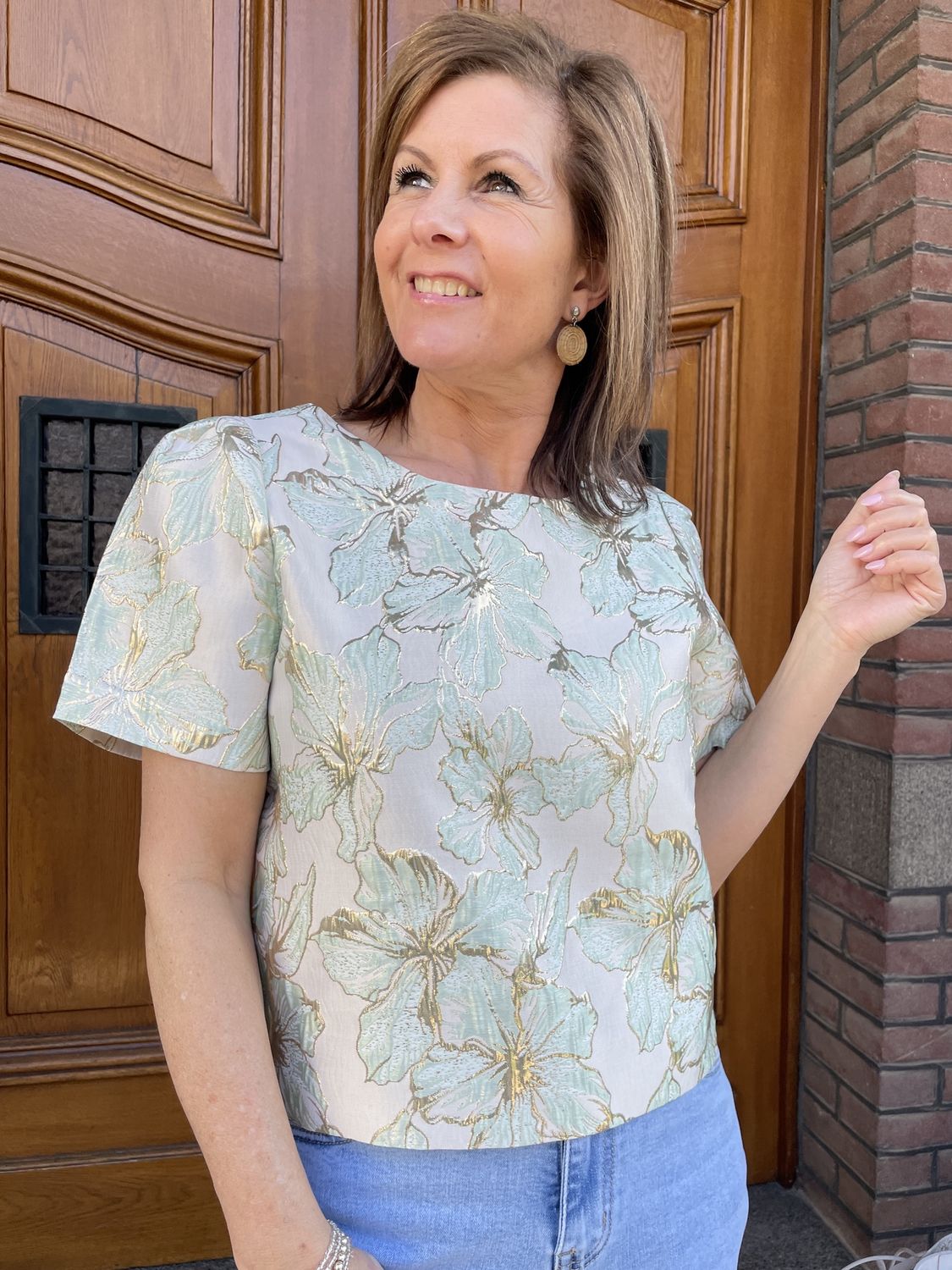 Gebloemde Mint Top met Goud