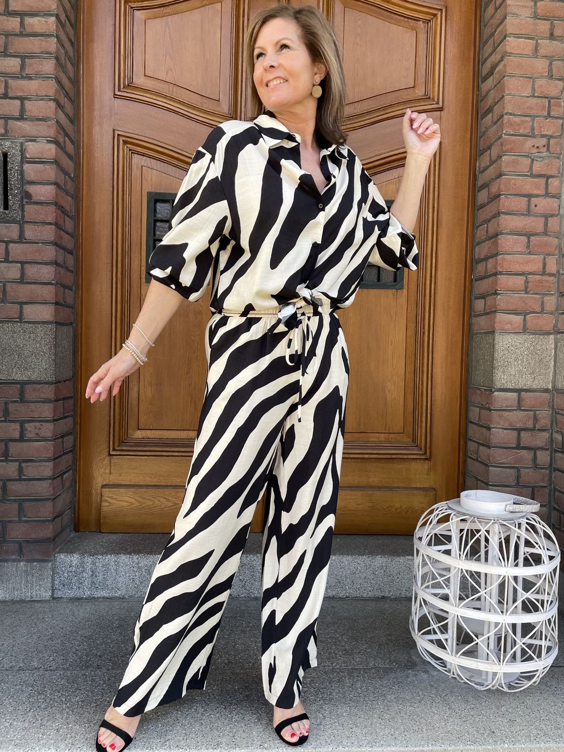 Broek Jinthe Zwart Creme Print