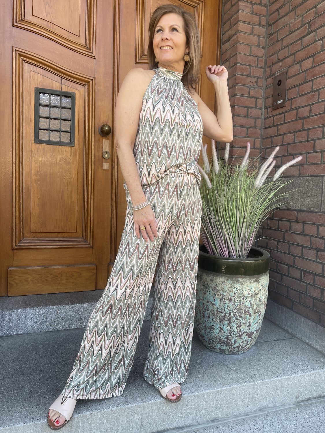 Travellerstof Broek Zayla Zigzag Groen