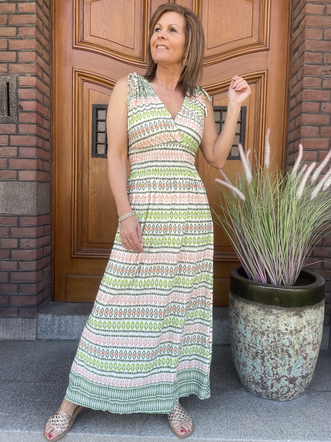 Travellerstof Jurk Aurelia Groen Print