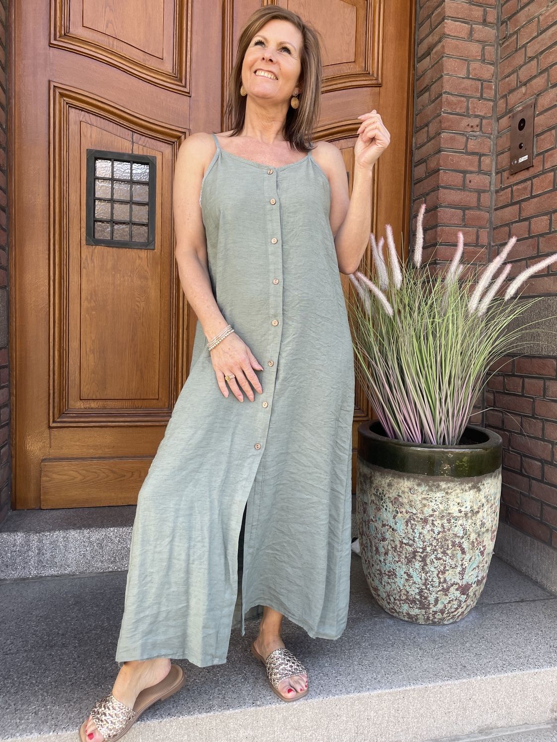 Linnen Viscose Dress Céleste Khaki