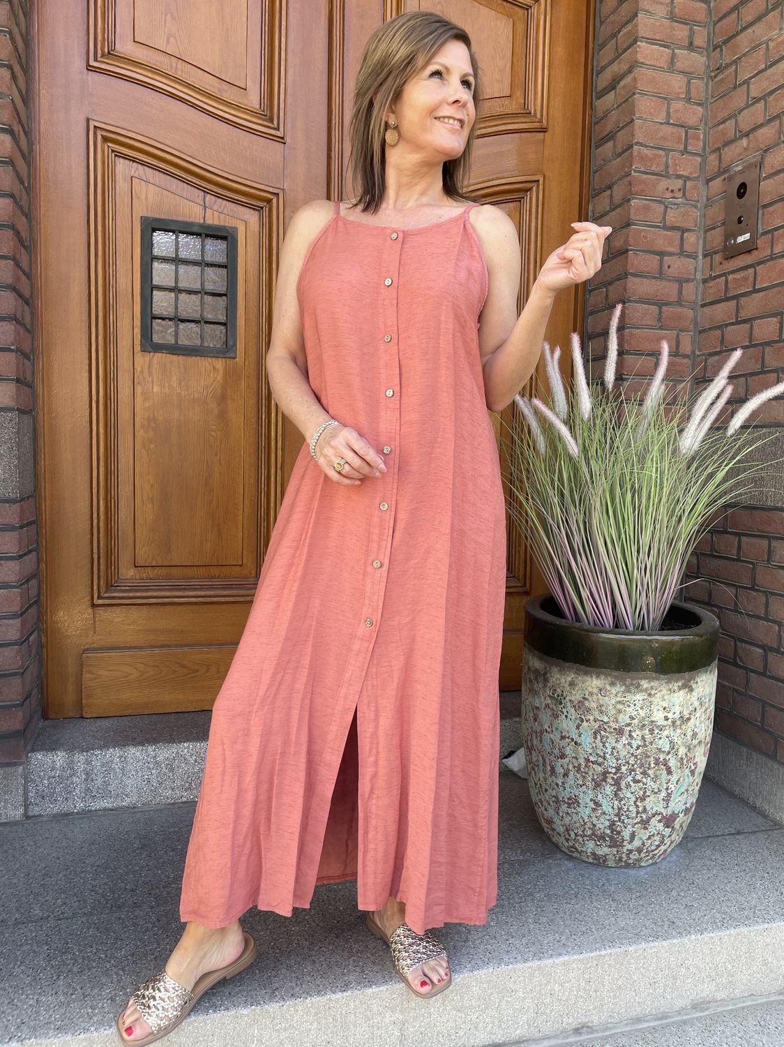 Linnen Viscose Dress Céleste Roest