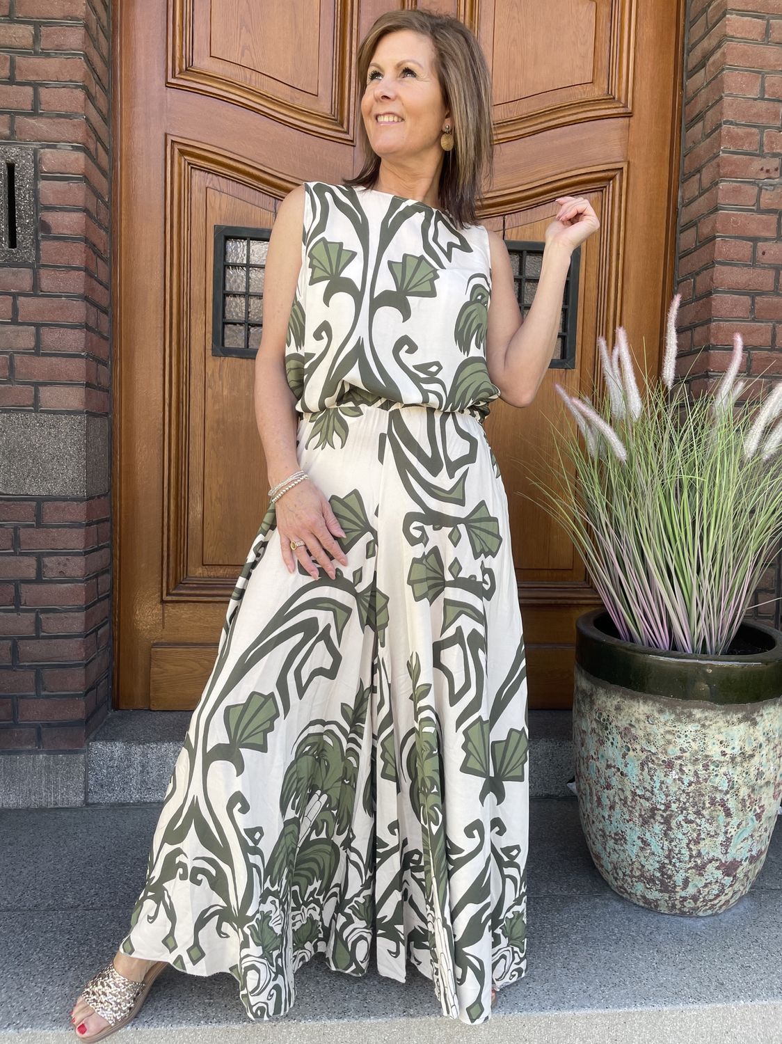 Viscose Broek Maeva Khaki Print