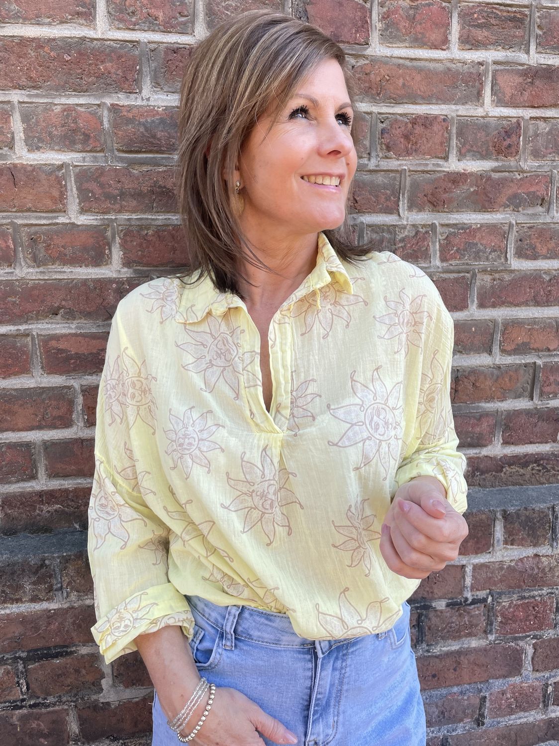 Katoenen Blouse Mireille Geel met Zonnetje
